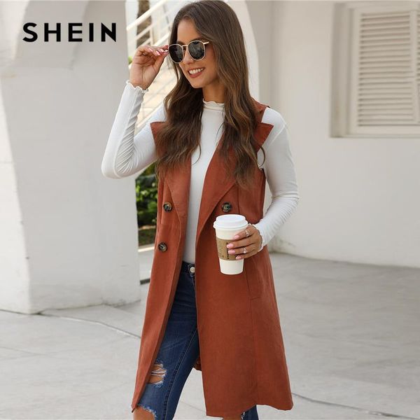 

coats street double-breasted spring collar trench sleeveless casual outwear vest autumn midi high waterfall solid women shein niqeu, Black