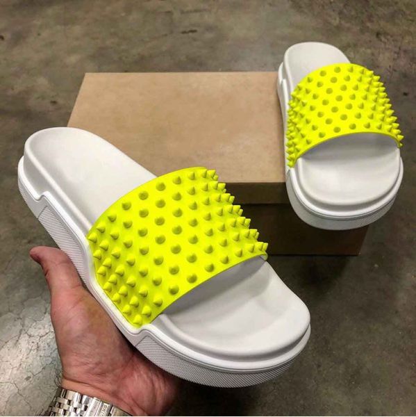 

men slipper red bottoms pool fun stud luxury designer spikes flip beach slides tide male slippers non-slip leather mens casual shoes, Black