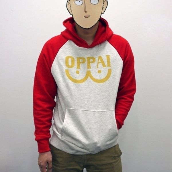 Algodão misturado um soco homem saitama oppai hoodie com capuz moletom sweatshirt velo unisex para homem e mulher tamanho traje cosplay lj200826