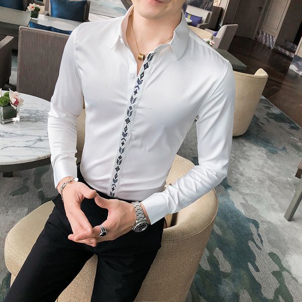 

spring mode 2021 new long sleeve embroidered shirts for men's clothes all the simple game fine adjustment club prom 8yr5, Black;brown