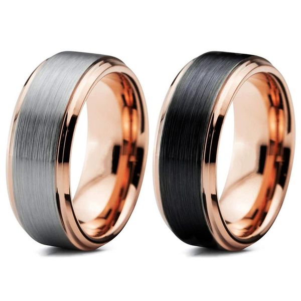 

cluster rings fdlk rose gold 8mm stainless steel wedding bands surface brushed ring for men's women's engagement party jewelry, Golden;silver