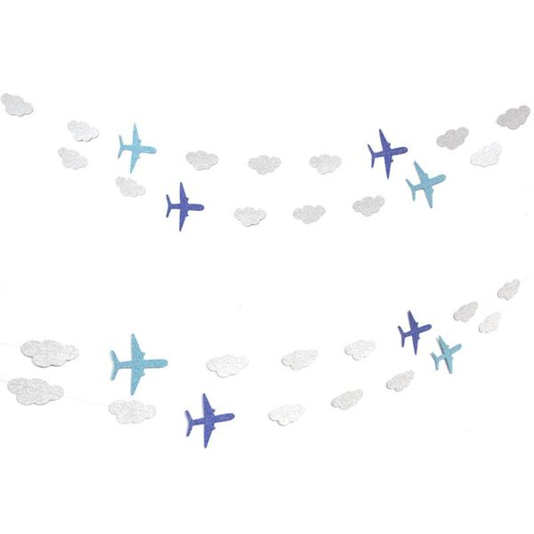 

party decoration 1pc airplane clouds banner glitter bunting themed birthday garland baby shower supplies decorations