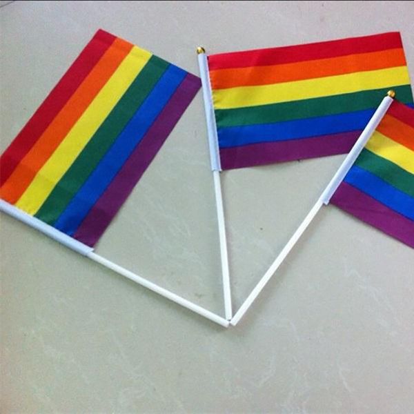 

polyester fiber rainbow flag 14*21cm small size homosexuality color stripes hand flags party parade celebration articles parts ship