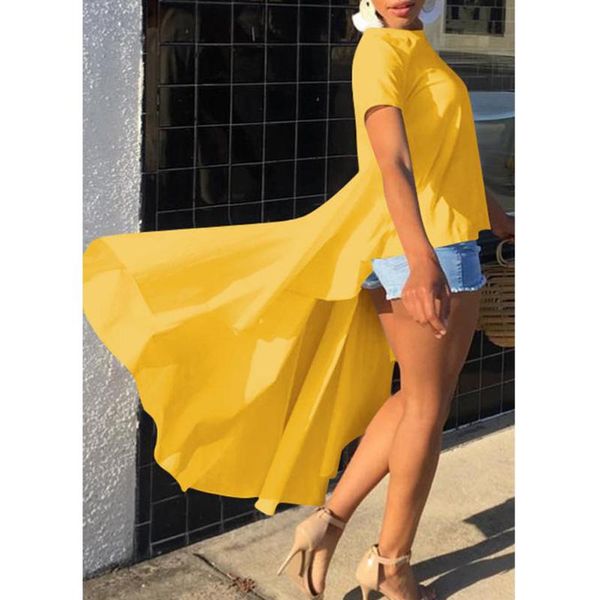 

women's t-shirt summer t shirt women fashion short sleeve t-shirts solid o-neck dovetail ladies long tshirt casual loose tees, White