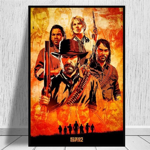 Vermelho Dead Redemption 2 Jogo Canvas Poster Print Pintura Pintura Papel Decorativo Parede Imagem para a sala de estar