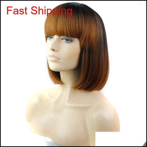 

ombre synthetic hair wigs with full bang 12inch heat resistant black synthetic short bob jllqcd xhqhlady