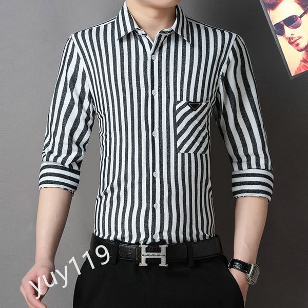 

2021 Professional Long Sleeved Shirt Men's Casual Solid Color Print Stripe Decoration Size M-3XL#4HSC07, Multi