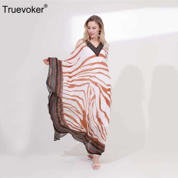 

truevoker designer maxi long boho dres's color block printed loose resort bohemian holiday robe femme ete 2 colors 210602, Black;gray