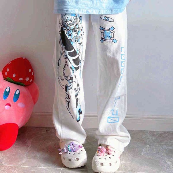 

women's pants & capris summer thin high waist fashion anime print loose wide-leg pants women y2k harajuku cyberpunk trend straight leg, Black;white