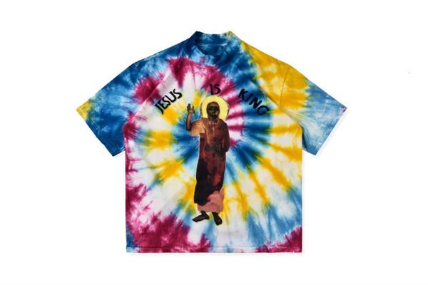 

2021 new ss kanye west is king tie-dye jesus print turtleneck women short sleeve shirts tees hiphop men t shirt tgto, White;black