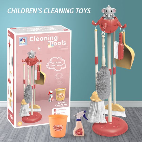 Kids Elephant Housework Tool Tool Brinquedos Plásticos Desenhos Animados Plásticos Pretend Play Limpeza Vassoura Mop Escova Definir Brinquedos Educativos Para O Presente de Natal 210312