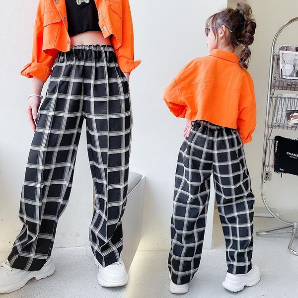 

2021 spring and autumn plaid girls middle school children casual long pants, Blue