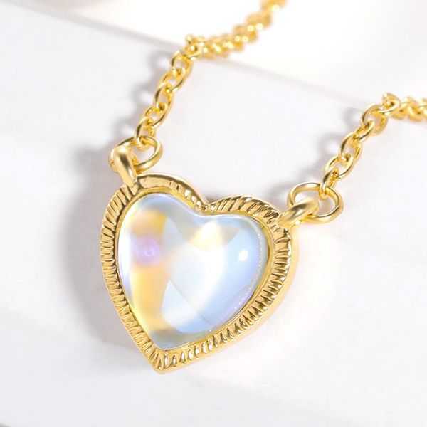 

pendant necklaces romantic opal heart stainless steel necklace for women girl fashion love crystal charm jewelry wedding couple gifts, Silver