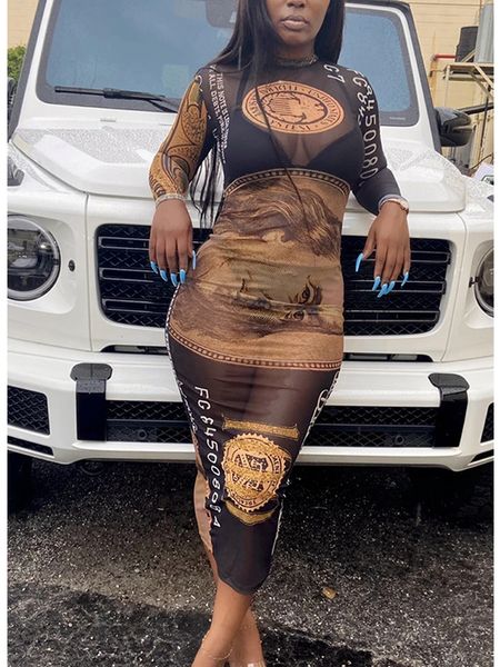 

2021 name transparent printed long sleeve round neck evening dress oms1, Black;gray