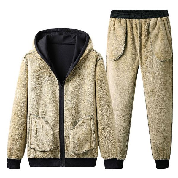 

winter thick warm fleece men's tracksuit sets 3 piece hooded jacket+sweatshirt+pants casual male set sportswear sweat suits, Gray