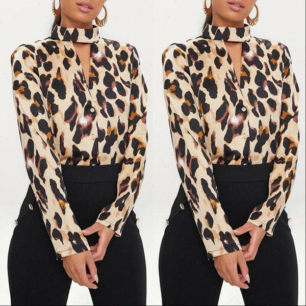 

vogue women ladies leopard printed shirts loose long sleeve v neck blouses female fashion shirts blouses clothing, White