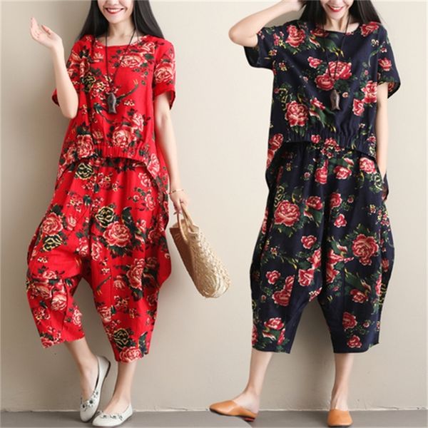 

grand ethnic size of the ladies'summer new impression pants wide retro fashion cotton and linen two-piece xcij, Gray