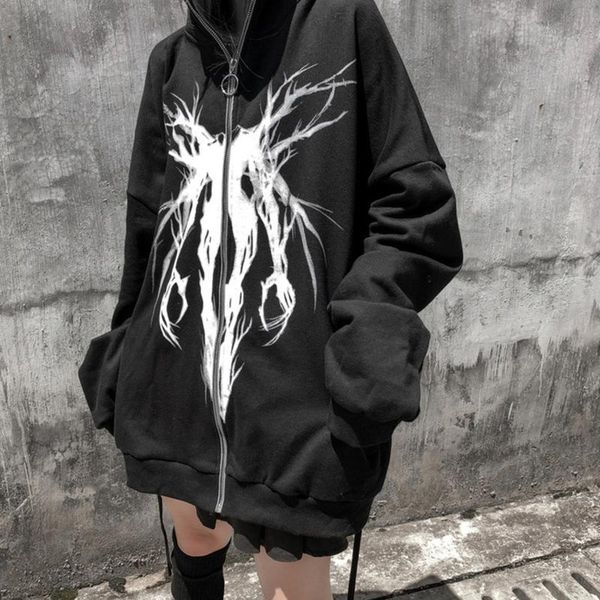 

women's hoodies & sweatshirts dark style goth couple hip hop harajuku hoodie lover skull wing sweatshirt cartoon bf fleece casual paint, Black
