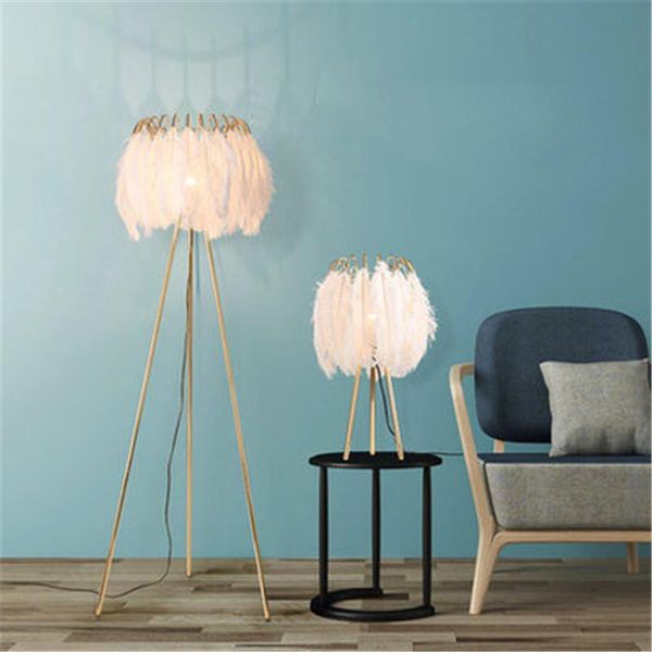 

art decor white feather floor lamp creative bedroom bedside tripod lamp living room children's modern floor