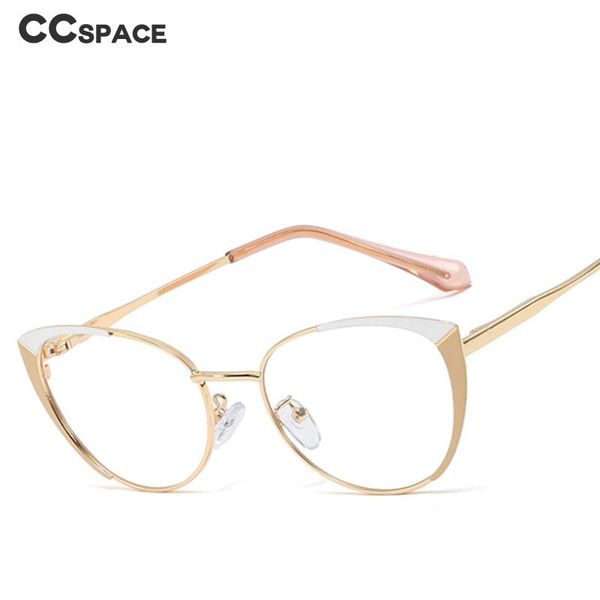 

sunglasses 48129 cat eye metal glasses frame anti-blue light round optical fashion computer eyeglasses flat mirror for men and women, White;black