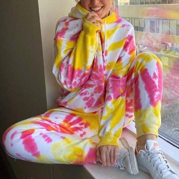 

new tracksuit women two-piece set loose casual print tie-dyed pocket long hoodie sweater set dropshipping ies official store, Gray