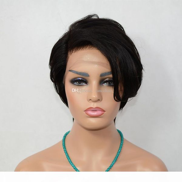 

vancehair full lace human hair short wavy wigs short human hair pixie cut layered bob wigs for black women, Black;brown