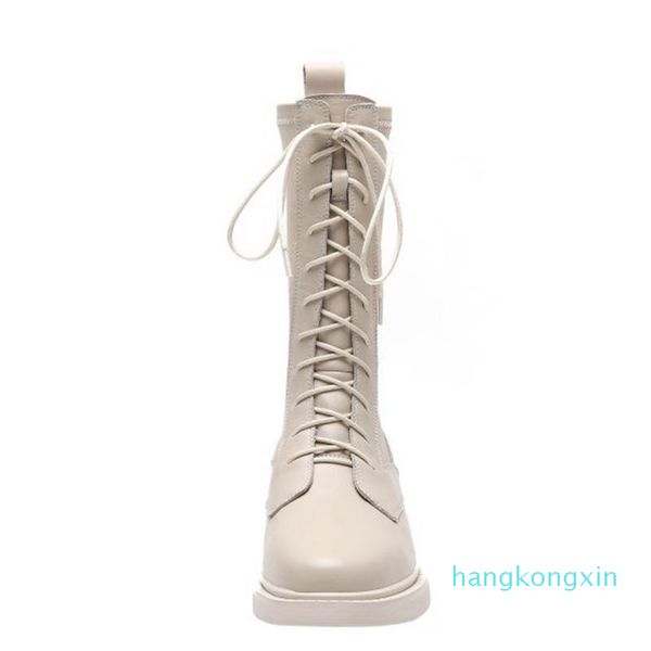 

boots tuyoki flat women real leather lace up autumn winter shoes woman fashion mid calf footwear size 33-40, Black