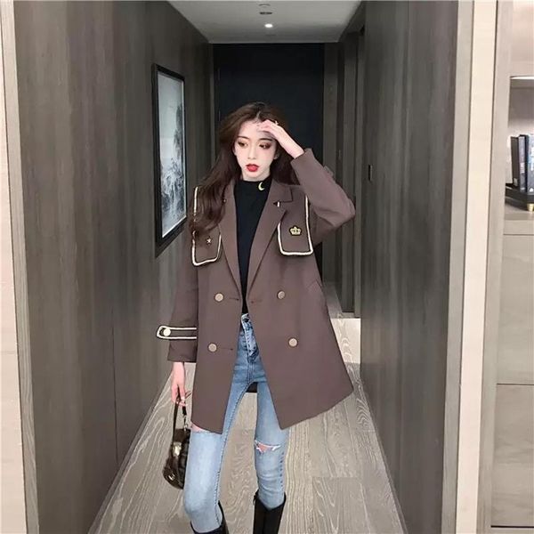 

women's trench coats nice spring autumn long loose coat for women korean large size temperament windbreaker female, Tan;black