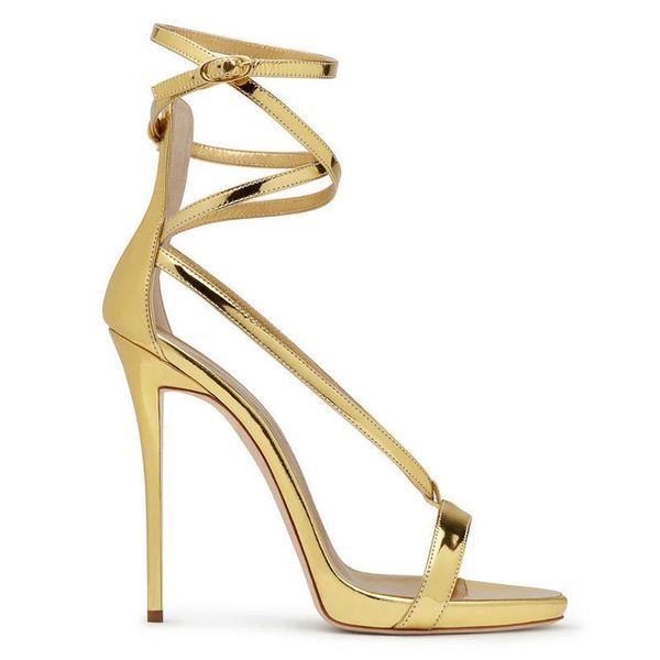 

sandals bandage high heel gold silver color toe patent leather, Black