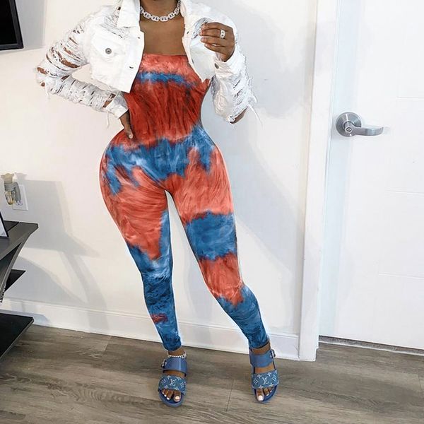 

tie dyed print jumpsuit summer women 2020 fashion sleeveless outfits rompers and jumpsuits for women skinny romper, White