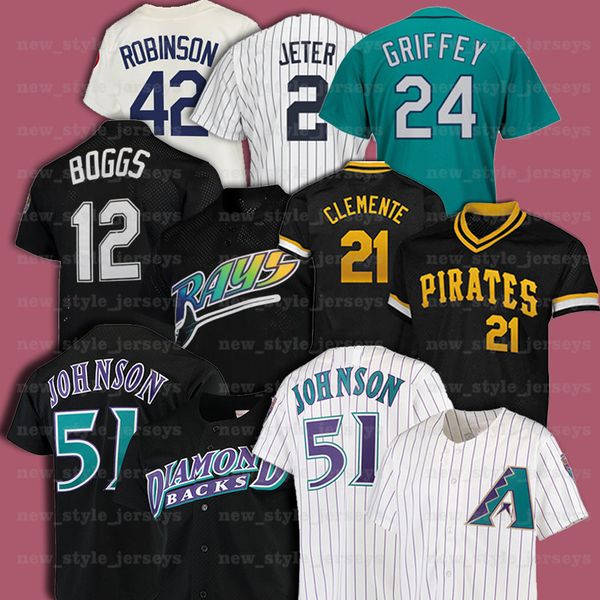 

21 roberto clemente 51 randy johnson 42 jackie robinson 12 wade boggs retro men mitchell & ness baseball jersey z1, Blue;black