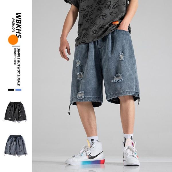

men's shorts 2021 summer men ripped jeans knee length pants fashion loose-fitting, White;black