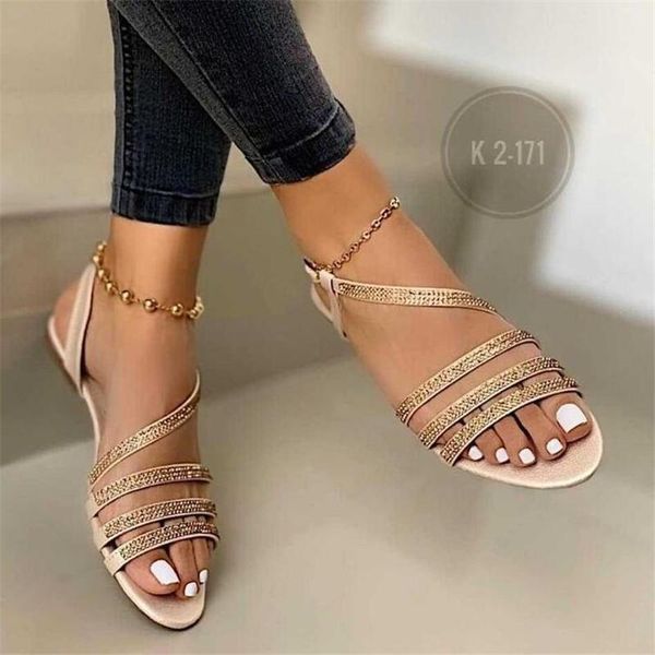 

sandals 2021 summer women's large size comfortable flat-bottomed womens shoes rhinestone buckle casual sandal women slippers, Black
