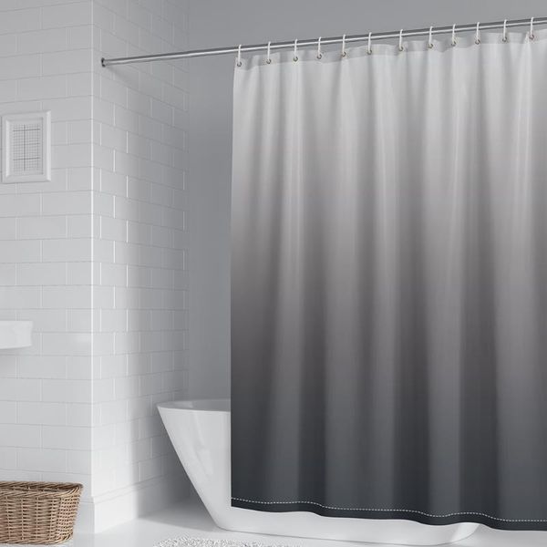 

solid color gradient printing shower curtain waterproof fabric washable household simple hook accessories