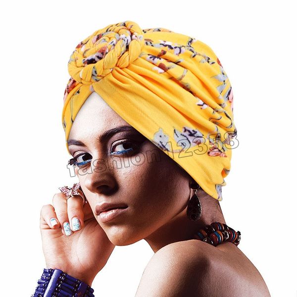 Fashion Women African Pattern Flower Turban Muslim Turban Headscarf Headwrap Ladies Chemo Cap Bandanas Hair Accessories