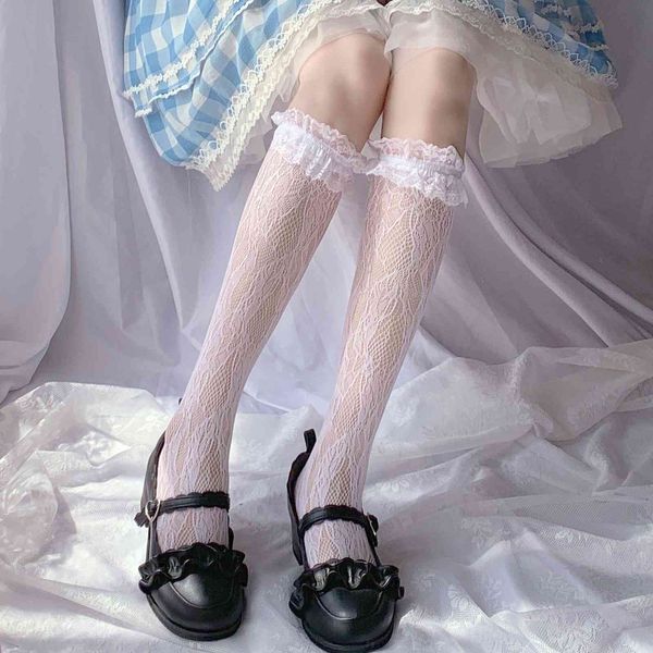 

white lolita calf children' middle jk lace long silk socks, Red;black