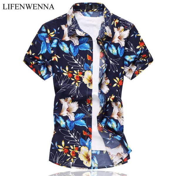 

mens flower shirt summer male short sleeve shirt casual mercerized cotton slim fit shirts men plus size 6xl 210528, White;black