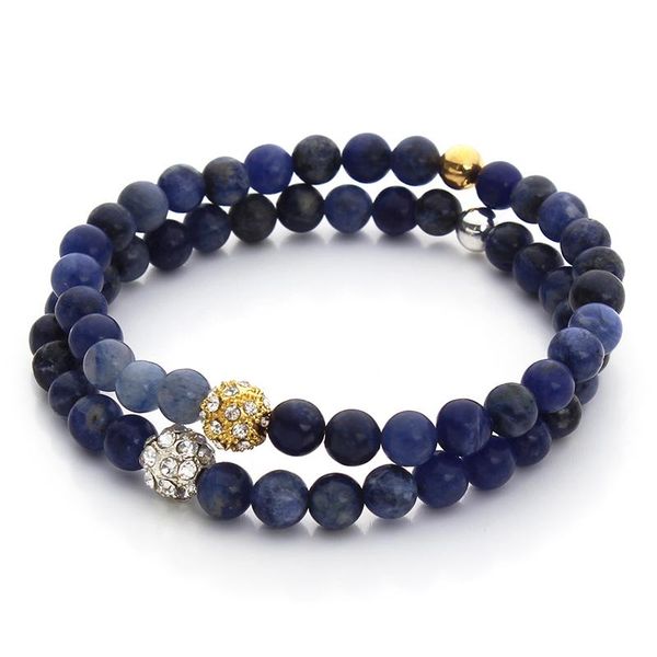 

charm bracelets 2021 natural stone round blue stripe with 8mm crystal beads charms bangle fit original women & men pulseira gift f3243, Golden;silver