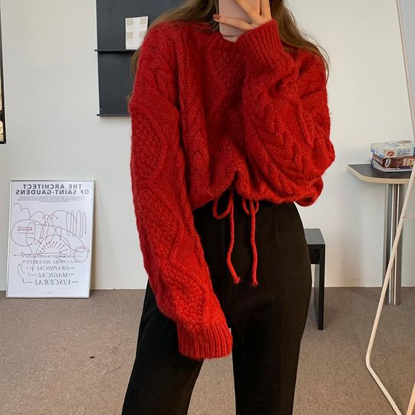 

women's sweaters autumn winter women lazy wind drawstring pullover female casual minimalist loose solid color, White;black