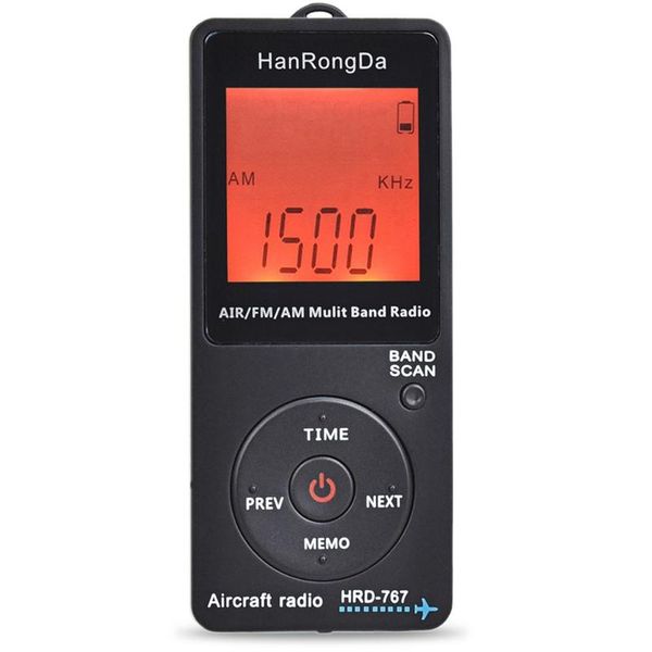 

hanrongda radio aircraft band receiver fm/am/air radio world band with lcd display lock button pocket with earphone