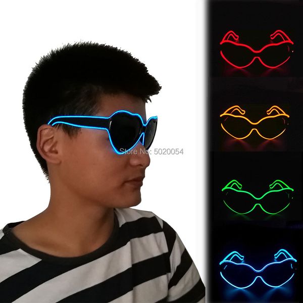 

costume accessories new el led lighting glasses creative fashion luminous heart sunglasses night party bar stage dancing lighting props, Silver