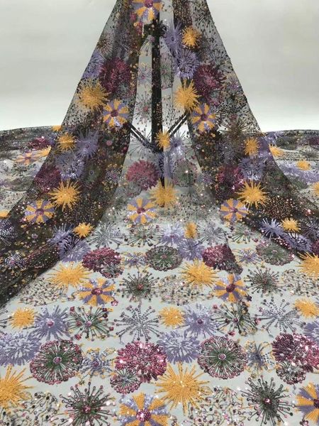 

ribbon 2021 embroidery african mesh lace fabrics sequins flower pattern sequence laces fabric for nigerian net, Pink;blue