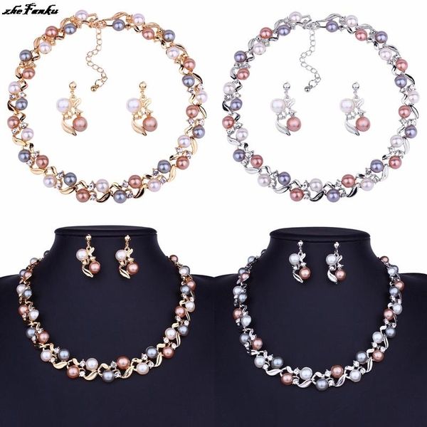 

earrings & necklace trendy pearl set for women's neck chain 2021 trend lady temperament beads jewelry gift female, Silver