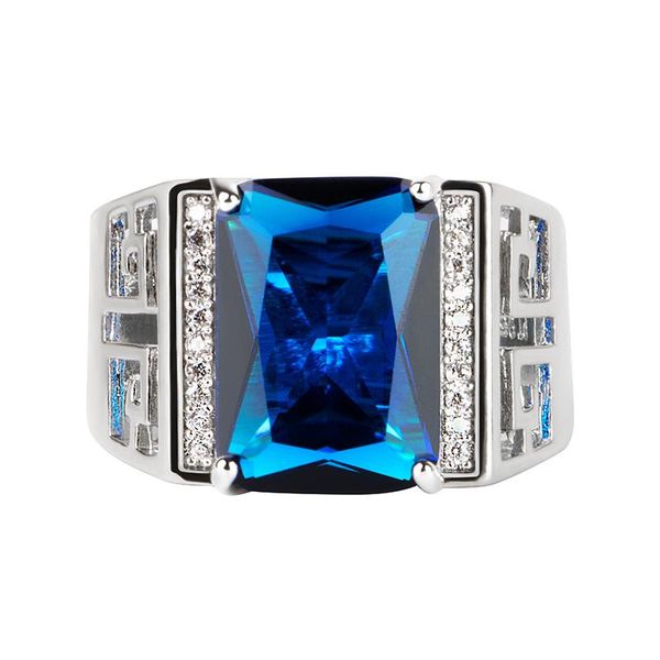

cluster rings bella box classic 925 sterling silver man with12*8mm sapphire gemstones fine jewelry male wedding party gifts, Golden;silver
