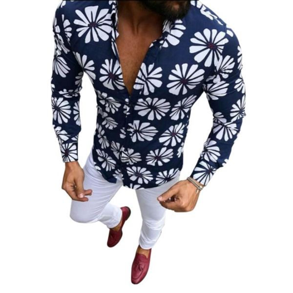 

long sleeve retro floral dresses shirts men casual printed color fashion shirt trend blouse, White;black