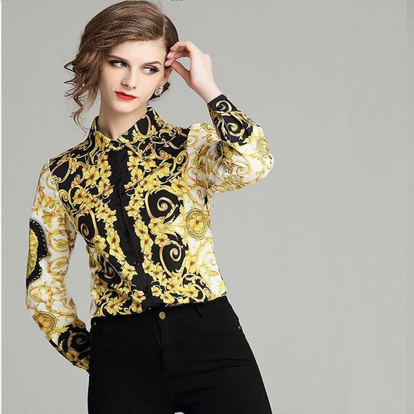 

new style fashion 2021 new baroque wind totem print lapel long sleeved shirt drop shipping good quality, White
