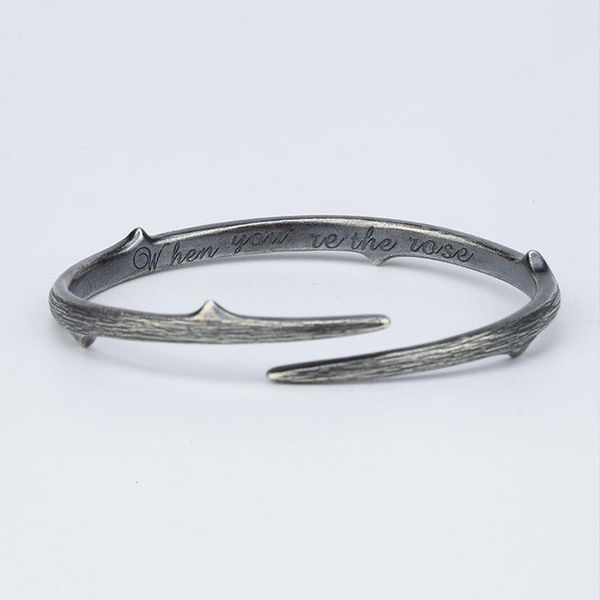 

bangle handmade retro style silver bracelet with thorns opening trendy men's simple couple wild ins cold wind jewelry accessories, Black