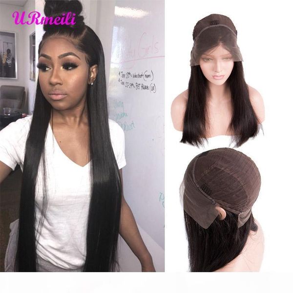 

human hair lace front wigs brazilian virgin remy hair lace front wig pre plucked bleached knot brazilian hair straight wigs for black women, Black;brown