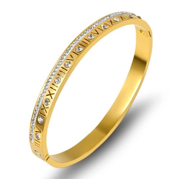 

bangle 2021 latest luxury hollow roman numerals bangles for women fashion crystal stainless steel bracelets jewelry gifts, Black