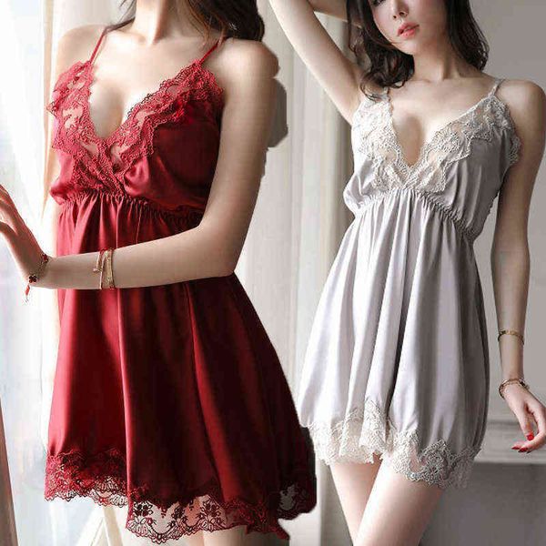 

nxy lingerie night sleep dress nighties for women underwear sling lace embroidery v-neck nightdress lenceria femenina lingere1217, Red;black